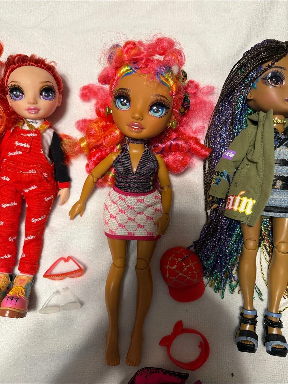 Pink & Multicolor Fashion Doll with Bright Hair and Play Accessories lot